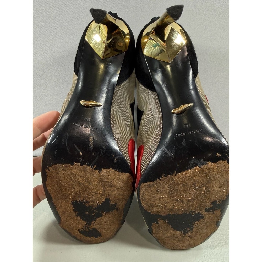 Diane von Furstenberg Black and Red Heart Suede Mesh Peep Toe Stiletto Heels Siz - Picture 5 of 11